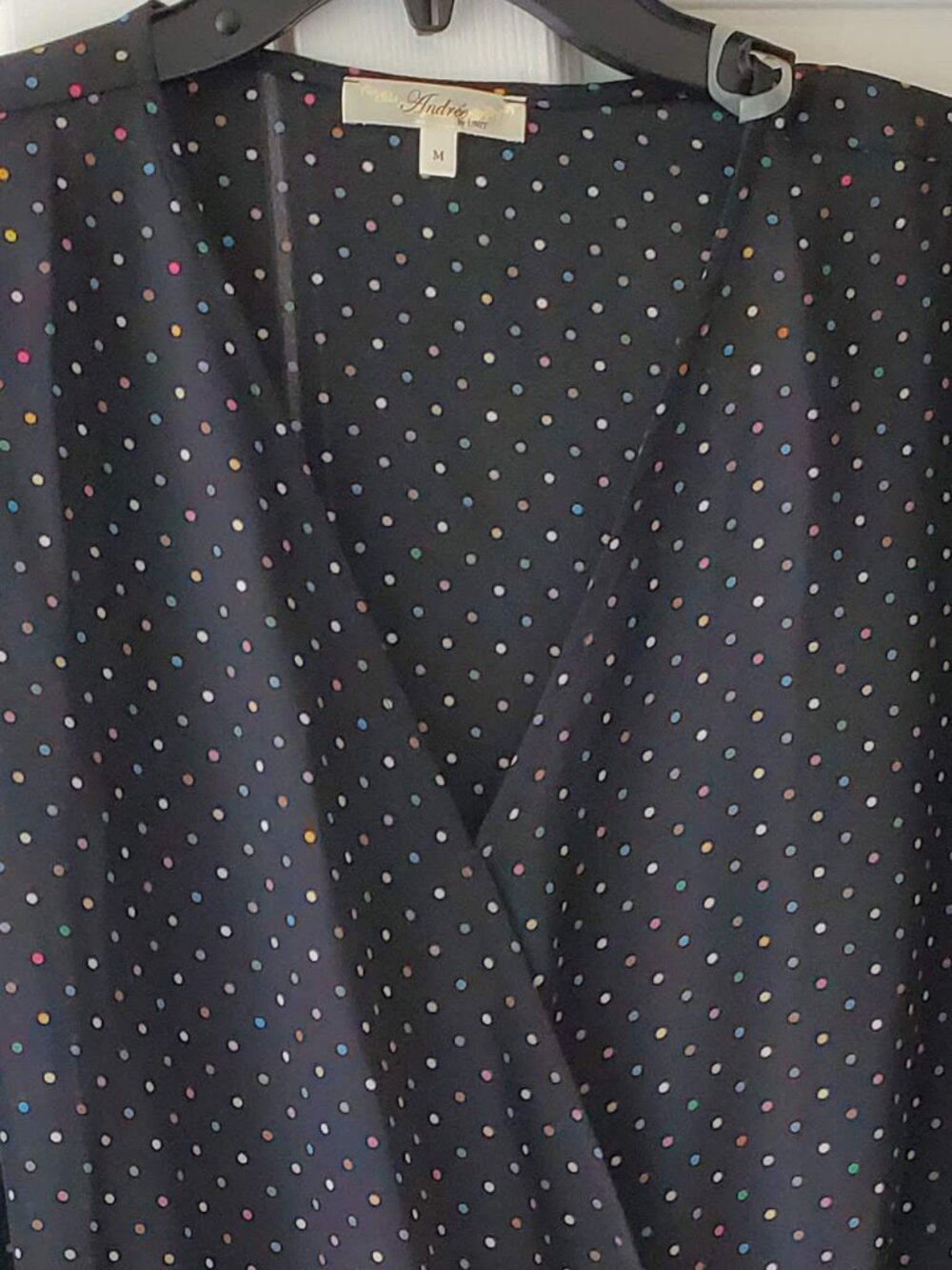 Rainbow Polka Dot Sheer Faux Wrap Top Size M
